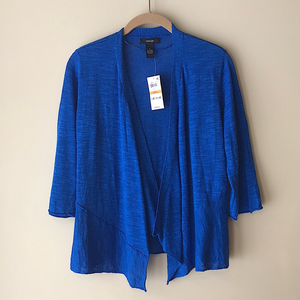 NWT Alfani Blue Linen and Cotton Cardigan Size S